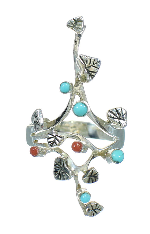 Southwestern Turquoise Silver Coral Ring Size 6-1/4 WX82734